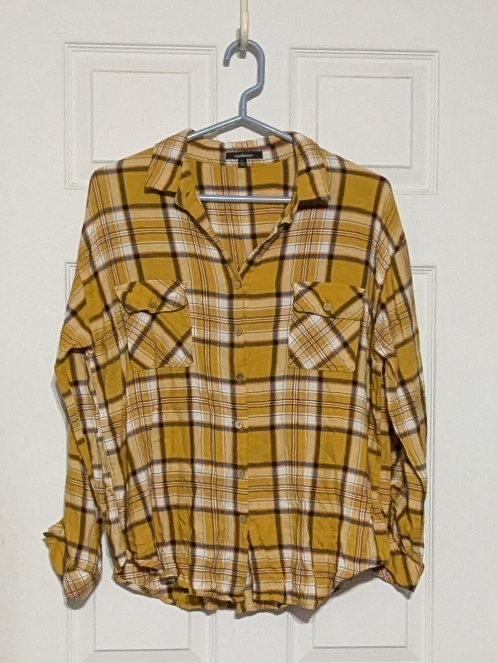 Ambiance Yellow Plaid Shirt Lg